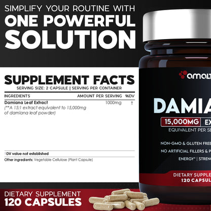 Damiana Leaf Extract Powder 120 Capsules