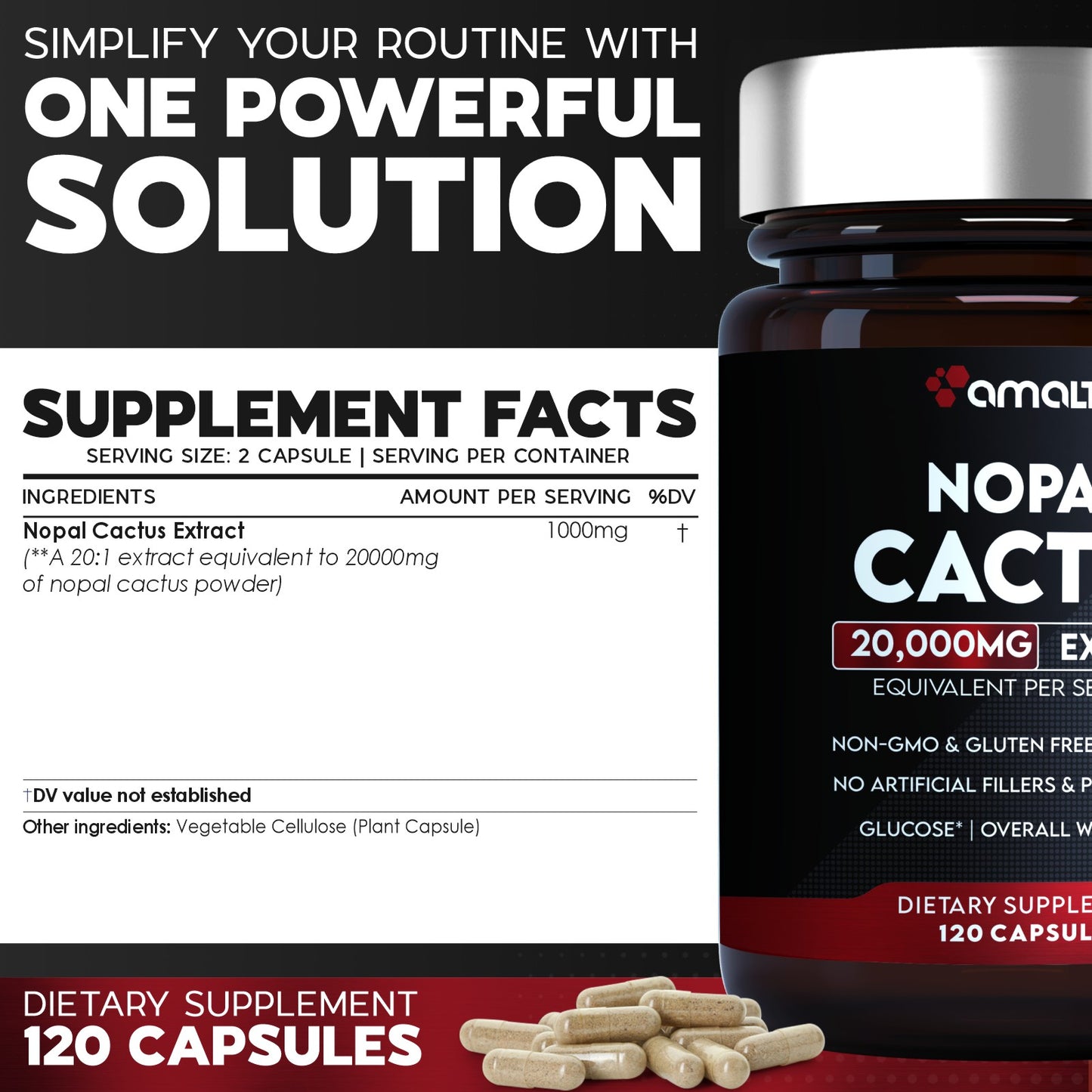 Nopal Cactus Extract Powder 120 Capsules