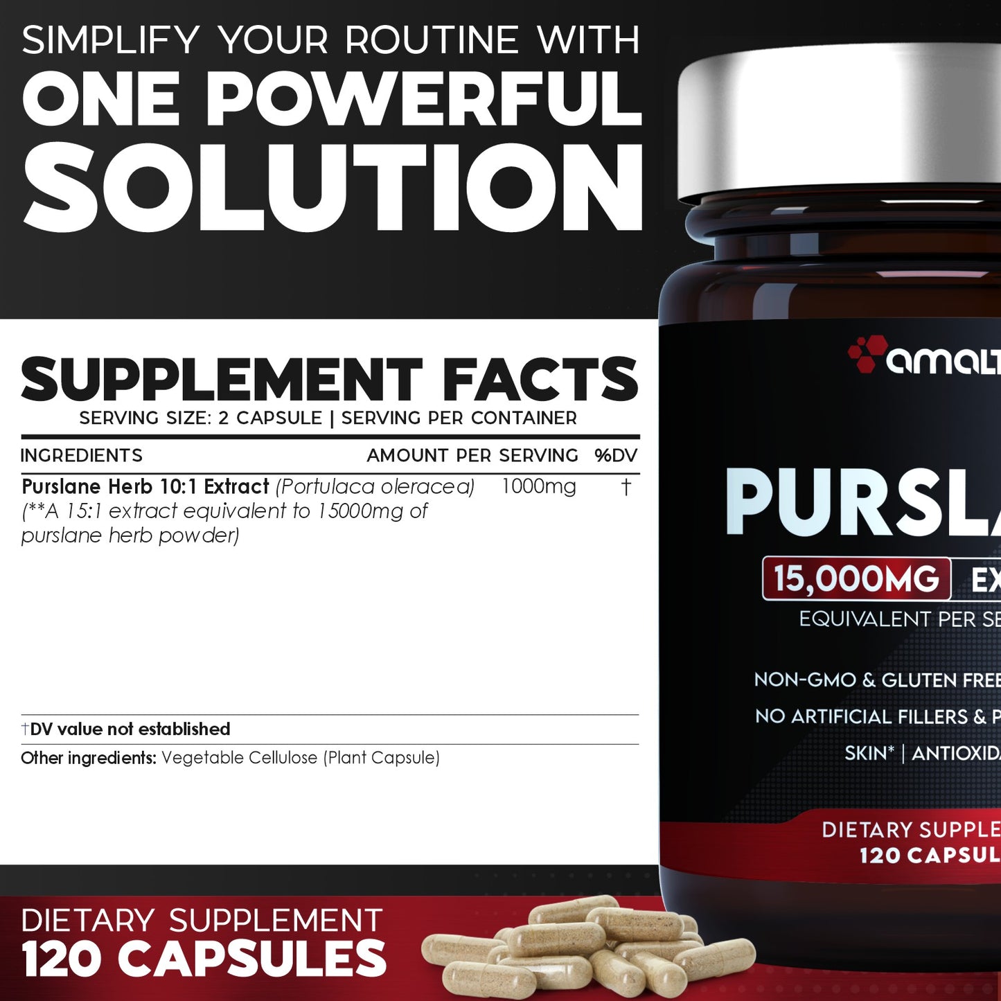 Purslane Extract 15:1 Supplement Capsules 120 Capsules