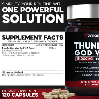 Thunder God Vine Root Extract 15:1 Supplement 120 Capsules